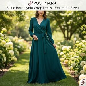 NWT Baltic Born Lydia Wrap Maxi Dress Emerald Green Size L
